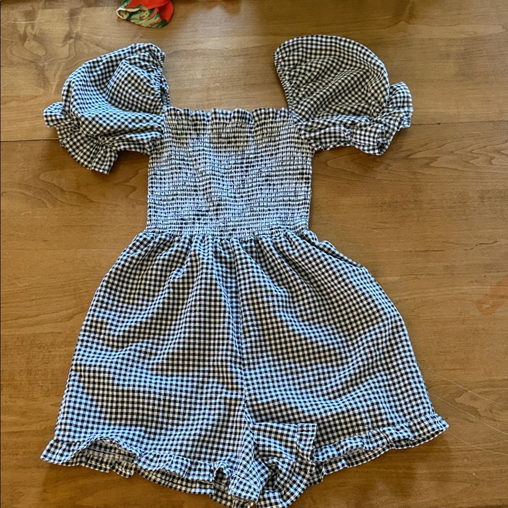 Gingham Puff Sleeve Romper